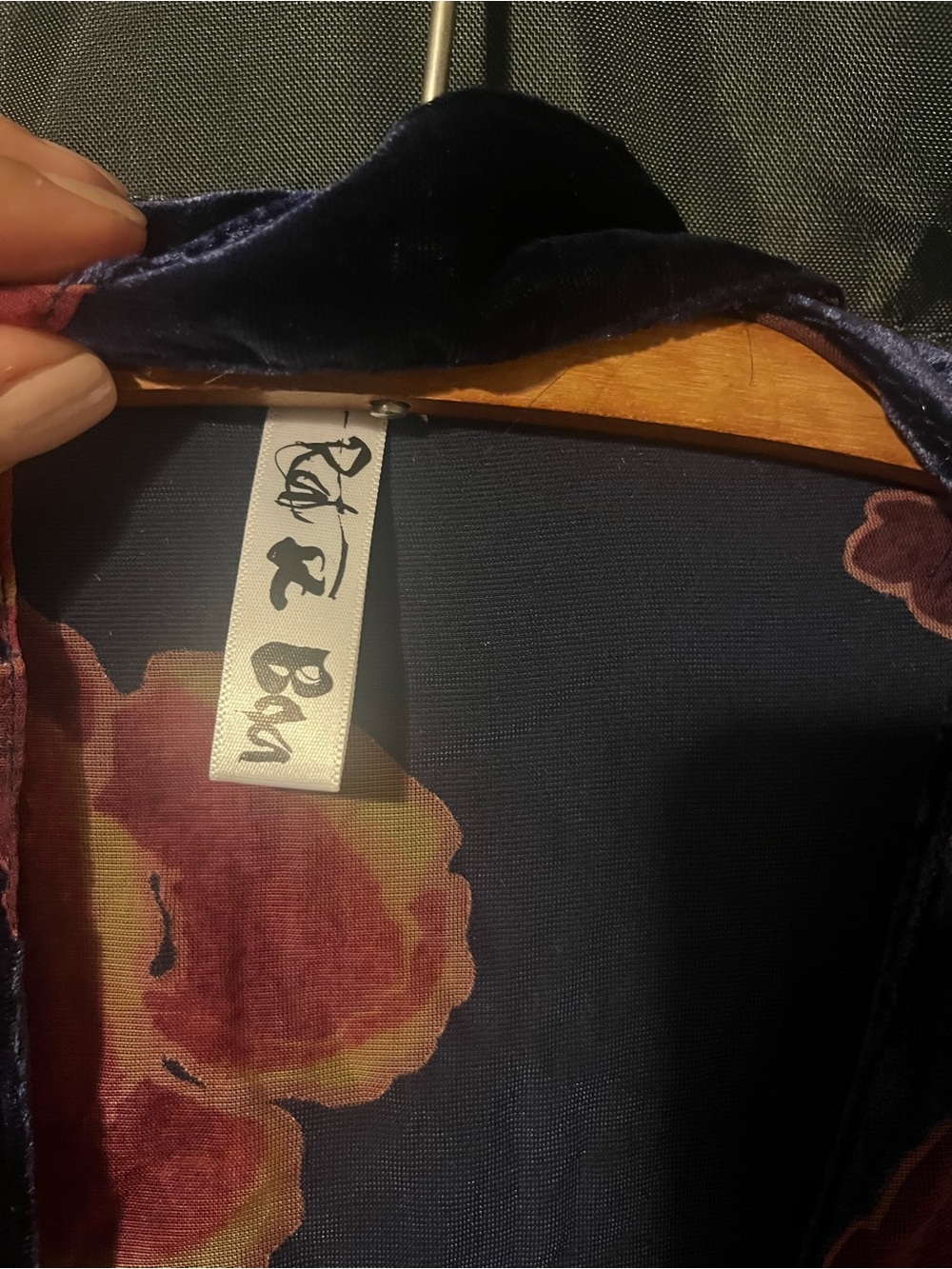 Rat and boa Navy Velvet Floral Button-Front mini dress - Picture 3 of 6